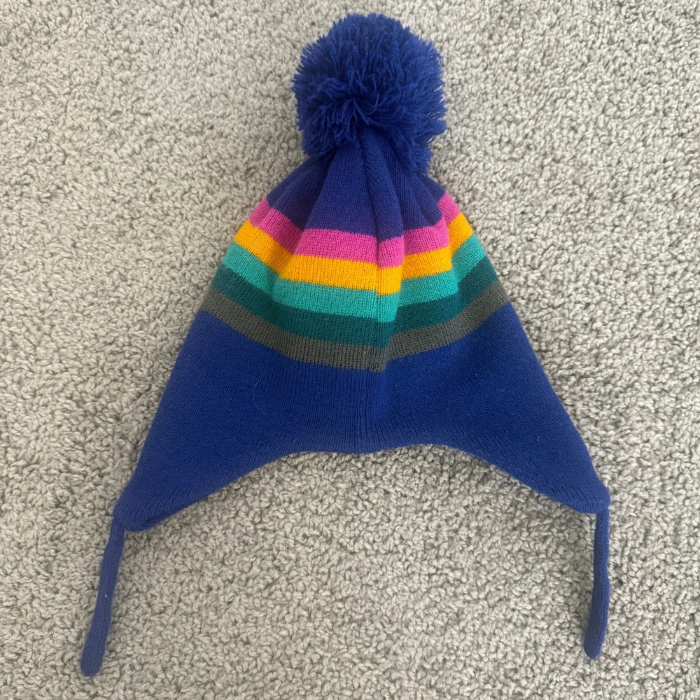 Coal Headwear Bert Kids Blue Striped Earflap Beanie Hat Pom